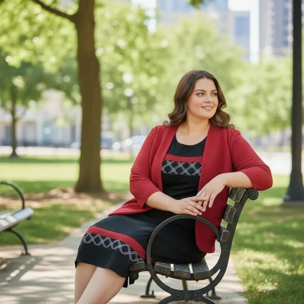 Maya Brooke Black and Red Maxi Dress with Red Blazer - Picture 2 of 12